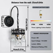 Vintage Wall Light Sconce with Clear Crystals, Black and Gold Glass Wall Lamp, 3-Mode Dimmable LED E14 V767-LT-X142