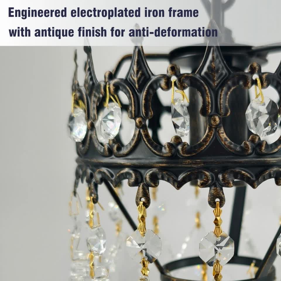 Vintage Wall Light Sconce with Clear Crystals, Black and Gold Glass Wall Lamp, 3-Mode Dimmable LED E14 V767-LT-X142