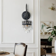 Vintage Wall Light Sconce with Clear Crystals, Black and Gold Glass Wall Lamp, 3-Mode Dimmable LED E14 V767-LT-X142