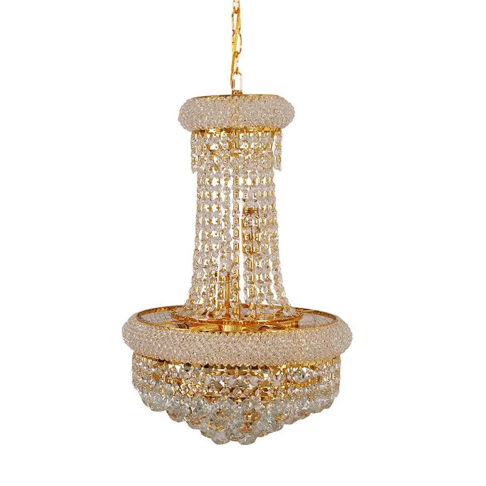 Luxury Empire Gold Crystal Chandelier Ceiling Light, Round Crystal Pendant Lamp with 3 Color Lighting, E14 V767-LT-X168-Y40