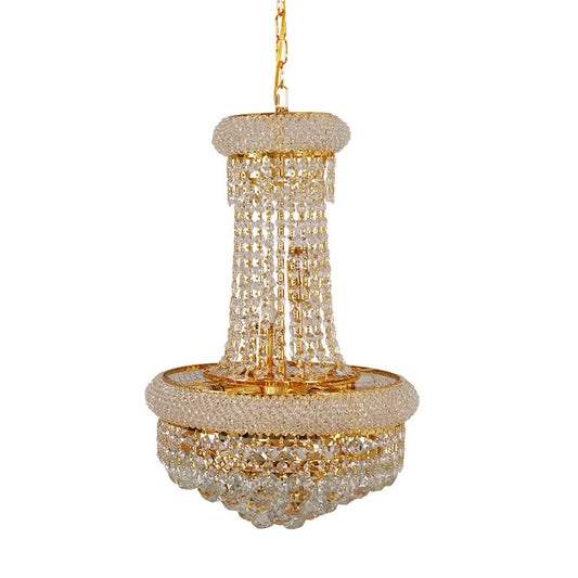 Luxury Empire Gold Crystal Chandelier Ceiling Light, Round Crystal Pendant Lamp with 3 Color Lighting, E14 V767-LT-X168-Y40