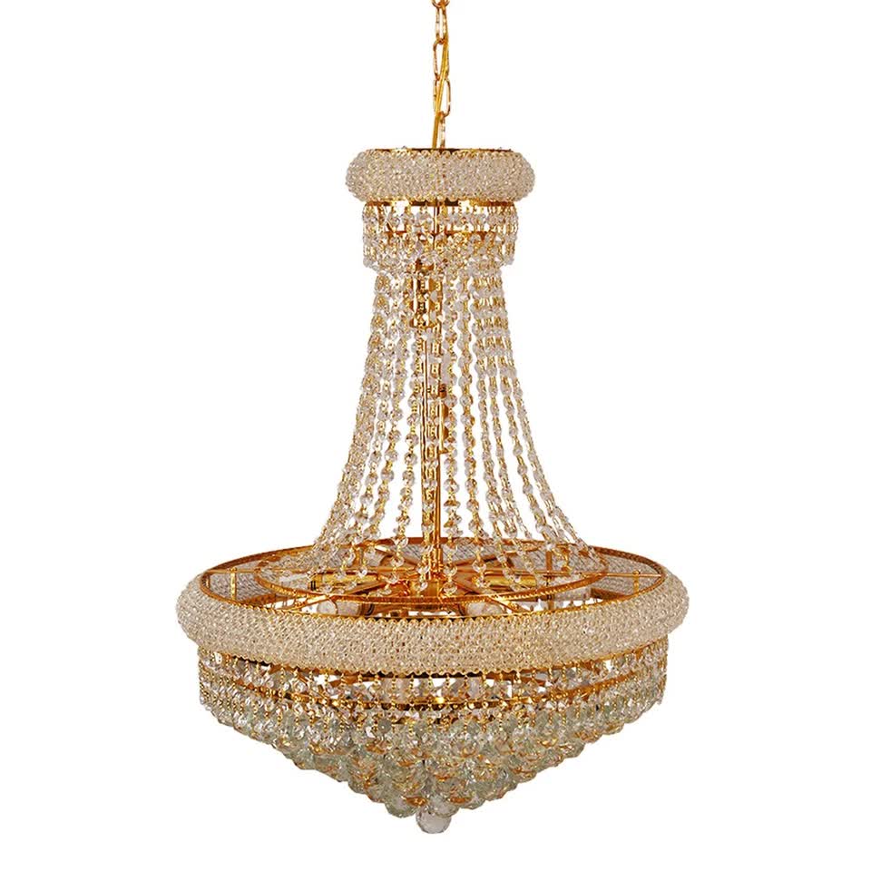 Luxury Empire Gold Crystal Chandelier Ceiling Light, Round Crystal Pendant Lamp with 3 Color Lighting, E14 V767-LT-X168-Y40