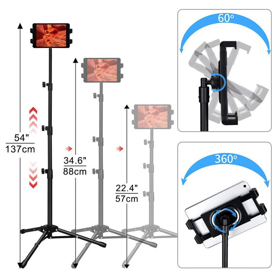 Adjustable 4.7-12.9" Stable Tripod Floor Stand Lazy Tablet Mount Holder for iPad V767-MGF021