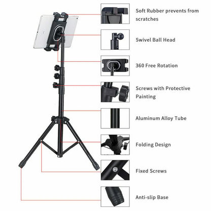 Adjustable 4.7-12.9" Stable Tripod Floor Stand Lazy Tablet Mount Holder for iPad V767-MGF021