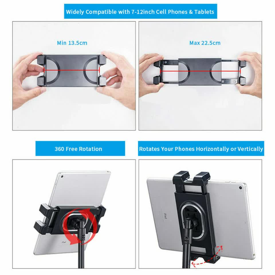 Adjustable 4.7-12.9" Stable Tripod Floor Stand Lazy Tablet Mount Holder for iPad V767-MGF021