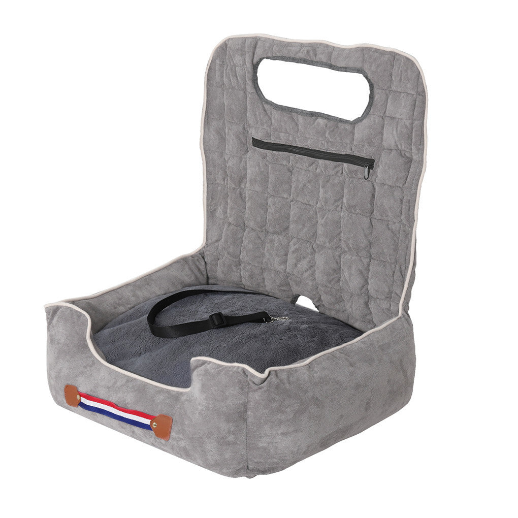 Large Cozy Dog Car Booster Double-Side Cushion Pet Travel Bed with Adjustable Strap V767-P-XD124