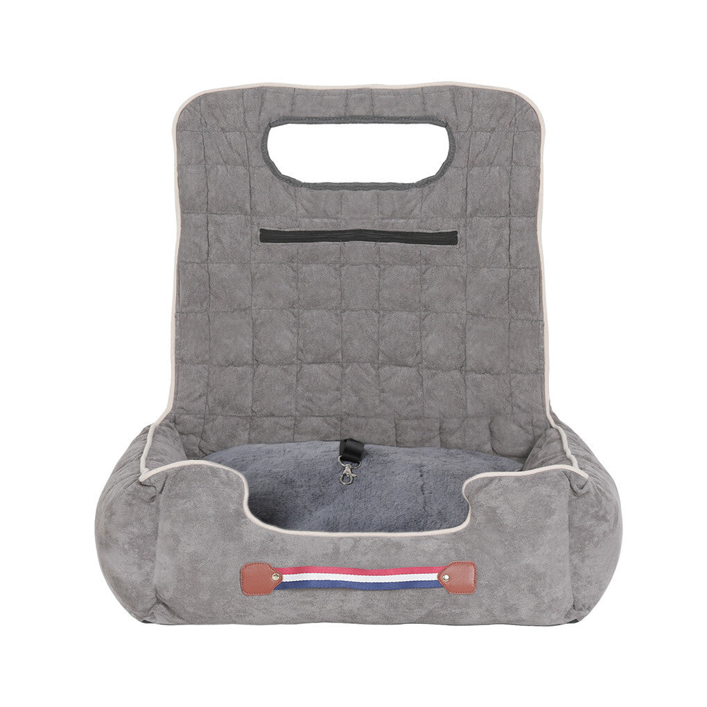 Large Cozy Dog Car Booster Double-Side Cushion Pet Travel Bed with Adjustable Strap V767-P-XD124