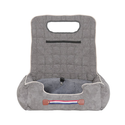 Large Cozy Dog Car Booster Double-Side Cushion Pet Travel Bed with Adjustable Strap V767-P-XD124