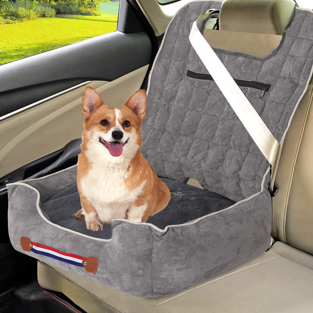 Large Cozy Dog Car Booster Double-Side Cushion Pet Travel Bed with Adjustable Strap V767-P-XD124