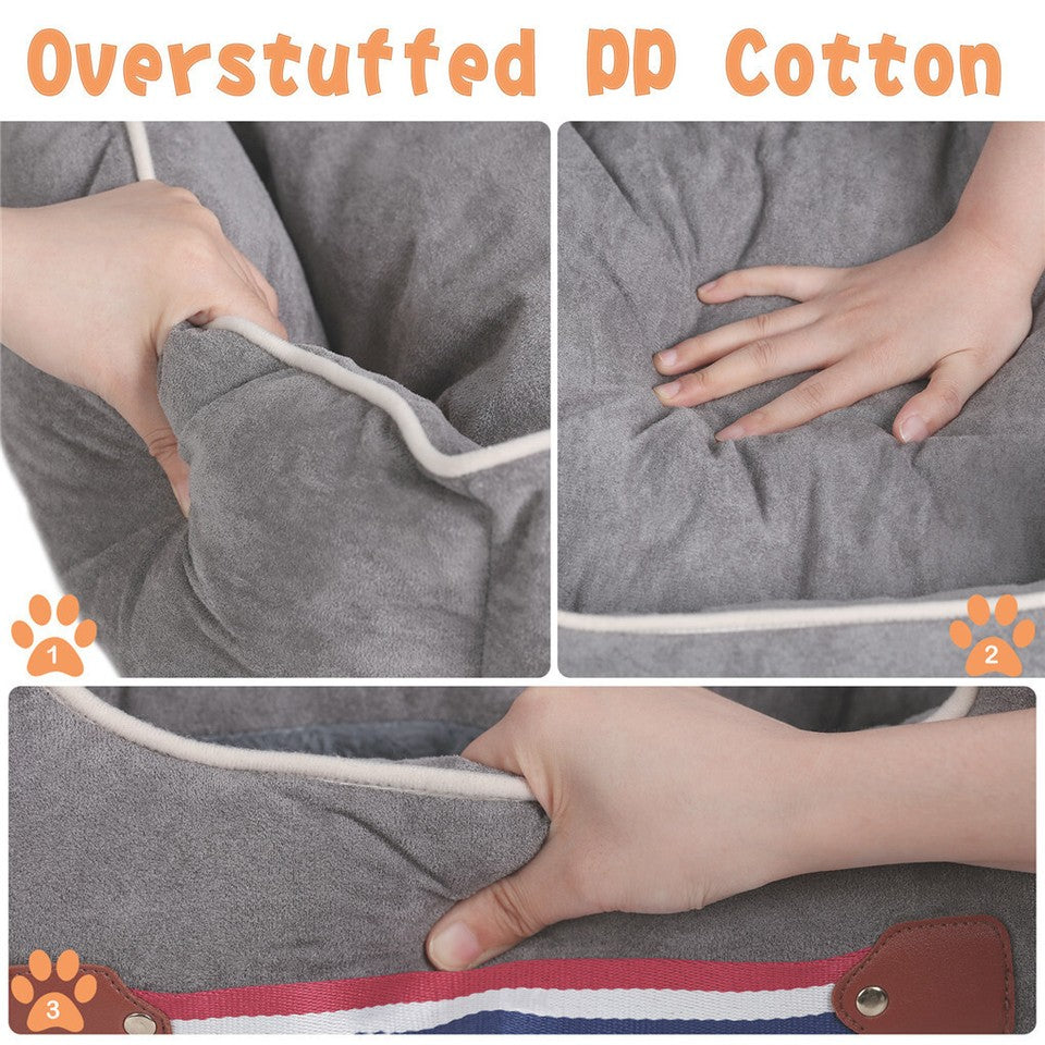 Large Cozy Dog Car Booster Double-Side Cushion Pet Travel Bed with Adjustable Strap V767-P-XD124