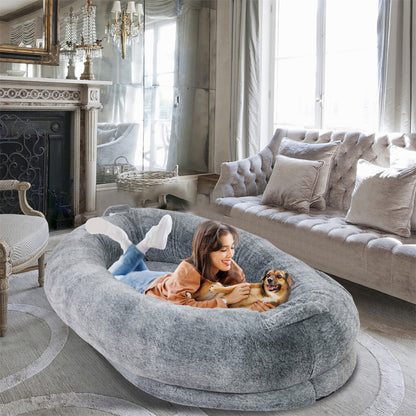 Xxxl Human-Sized Dog Bed Washable Orthopedic Pet Bed Bean Bag With Soft Blanket V767-P-XD1267