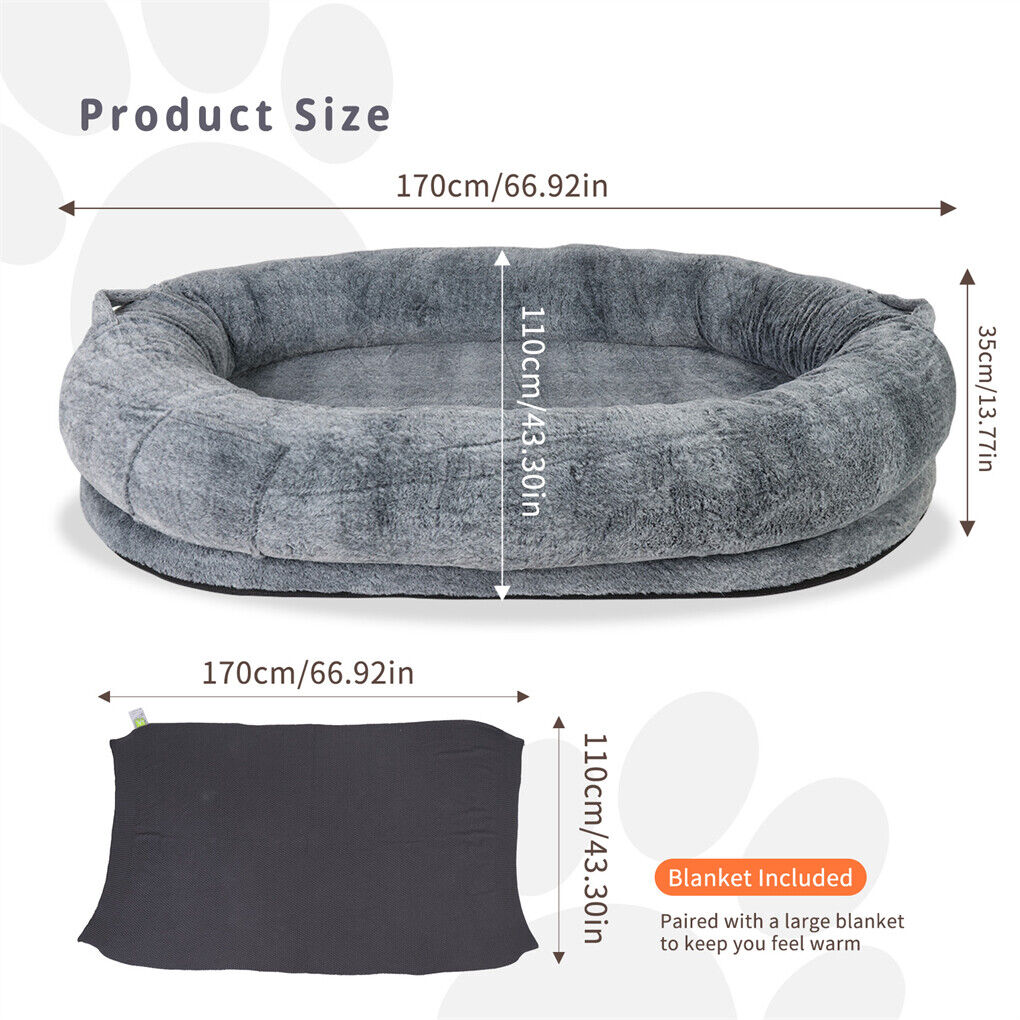 Xxxl Human-Sized Dog Bed Washable Orthopedic Pet Bed Bean Bag With Soft Blanket V767-P-XD1267
