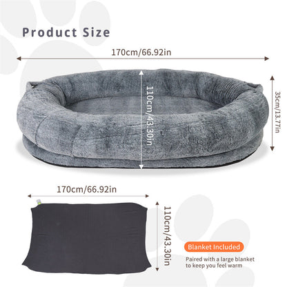 Xxxl Human-Sized Dog Bed Washable Orthopedic Pet Bed Bean Bag With Soft Blanket V767-P-XD1267
