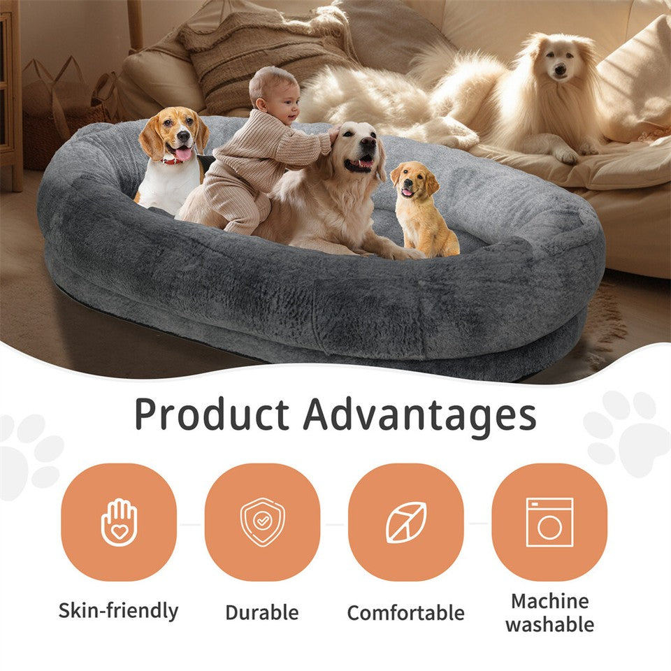 Xxxl Human-Sized Dog Bed Washable Orthopedic Pet Bed Bean Bag With Soft Blanket V767-P-XD1267
