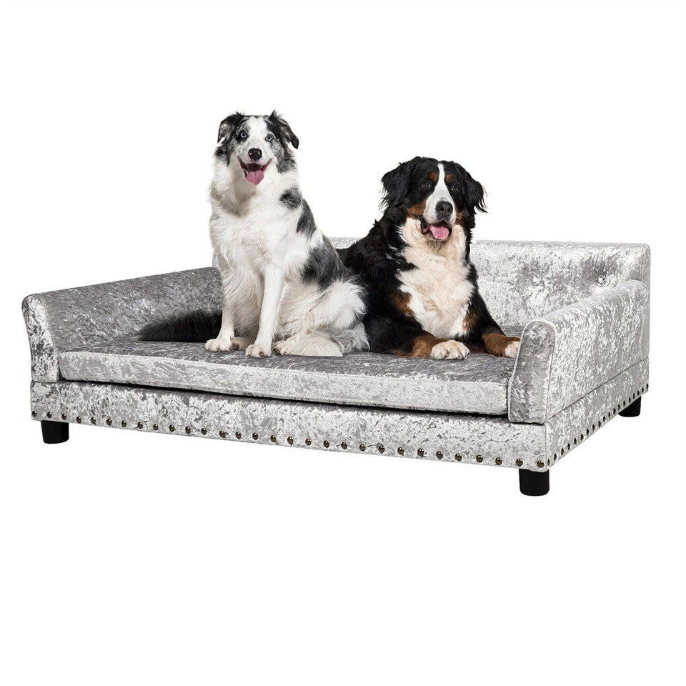 Large Leather Velvet Dog Sofa Lounge Bed( Grey) V767-P-XD1278-L