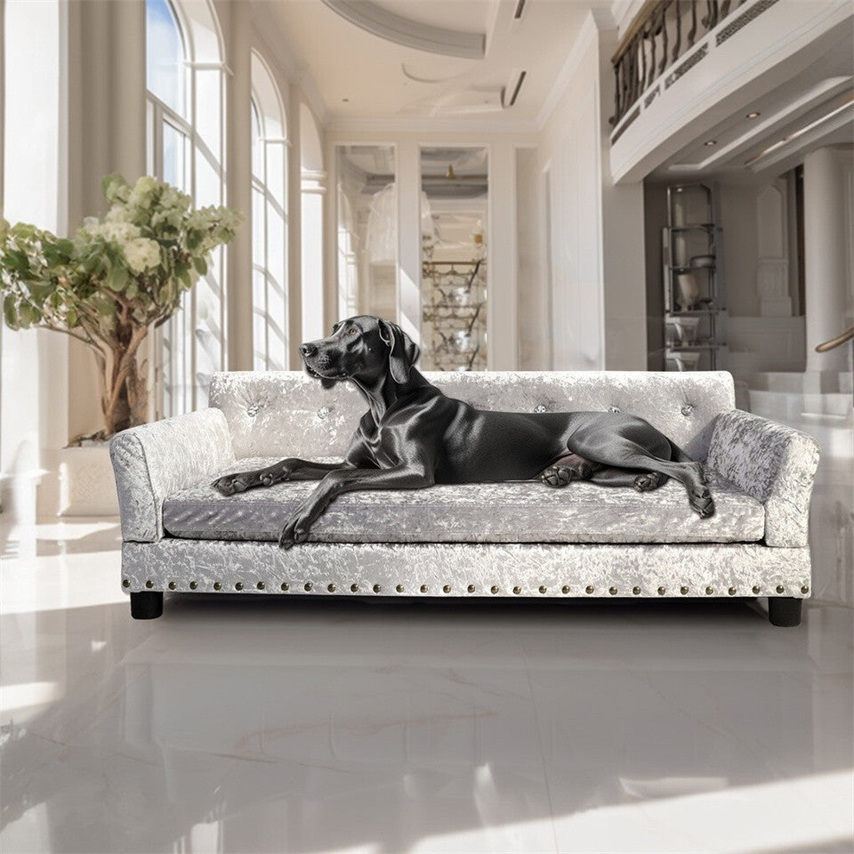 Large Leather Velvet Dog Sofa Lounge Bed( Grey) V767-P-XD1278-L