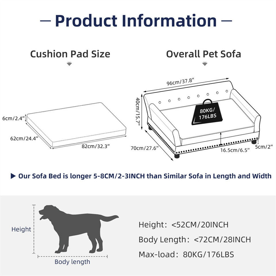 Large Leather Velvet Dog Sofa Lounge Bed( Grey) V767-P-XD1278-L