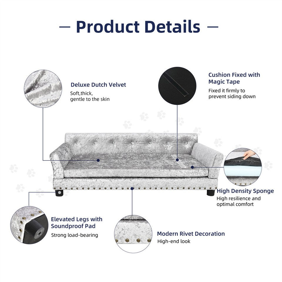 Large Leather Velvet Dog Sofa Lounge Bed( Grey) V767-P-XD1278-L
