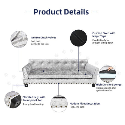 Large Leather Velvet Dog Sofa Lounge Bed( Grey) V767-P-XD1278-L