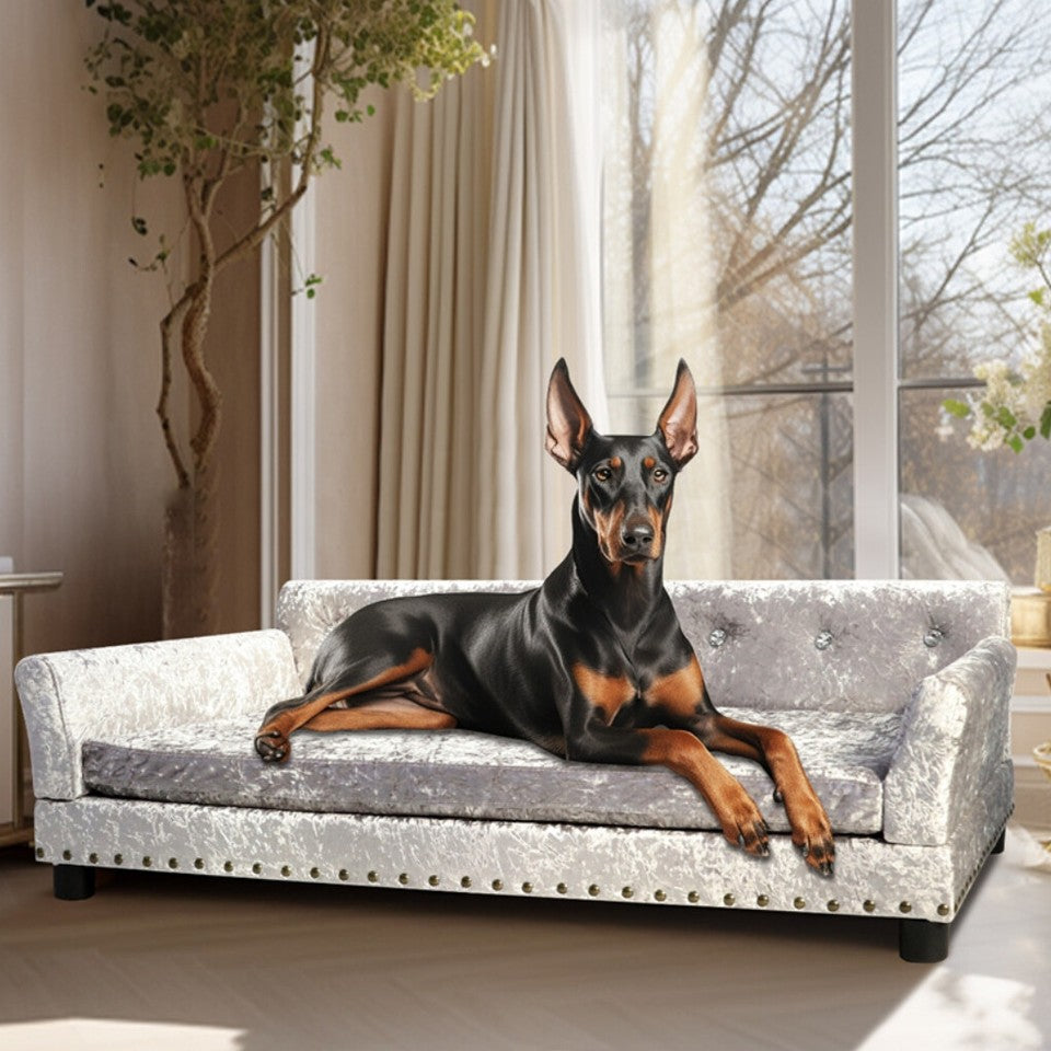 Large Leather Velvet Dog Sofa Lounge Bed( Grey) V767-P-XD1278-L