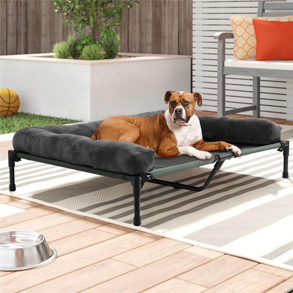 Large Oversized Raised Dog Bed with Cooling Bolster Lounger V767-P-XD128-GY-LG1