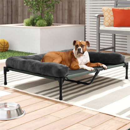 Large Oversized Raised Dog Bed with Cooling Bolster Lounger V767-P-XD128-GY-LG1