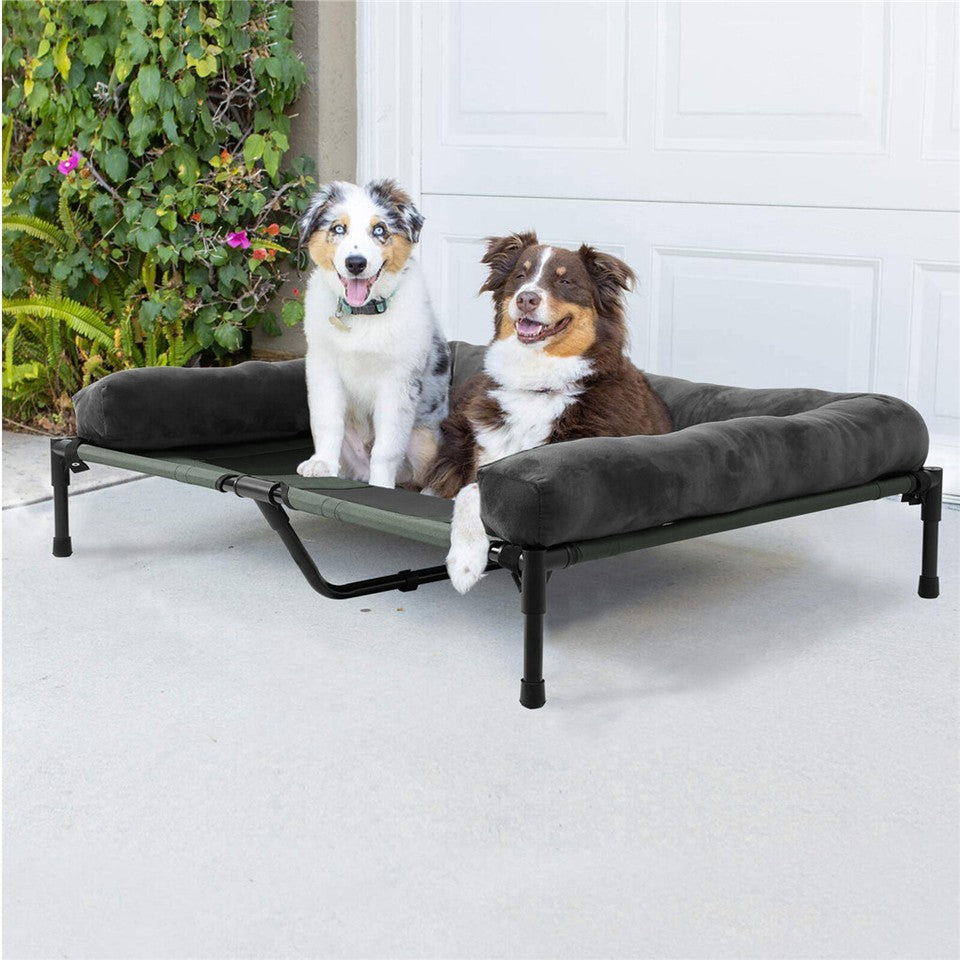 Large Oversized Raised Dog Bed with Cooling Bolster Lounger V767-P-XD128-GY-LG1