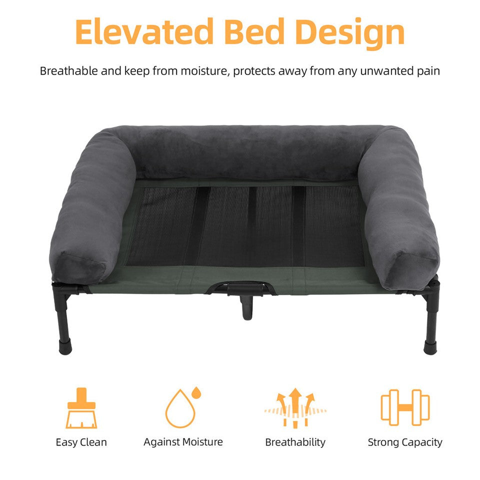 Large Oversized Raised Dog Bed with Cooling Bolster Lounger V767-P-XD128-GY-LG1