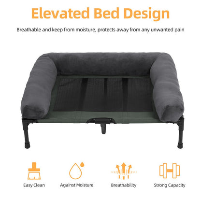 Large Oversized Raised Dog Bed with Cooling Bolster Lounger V767-P-XD128-GY-LG1