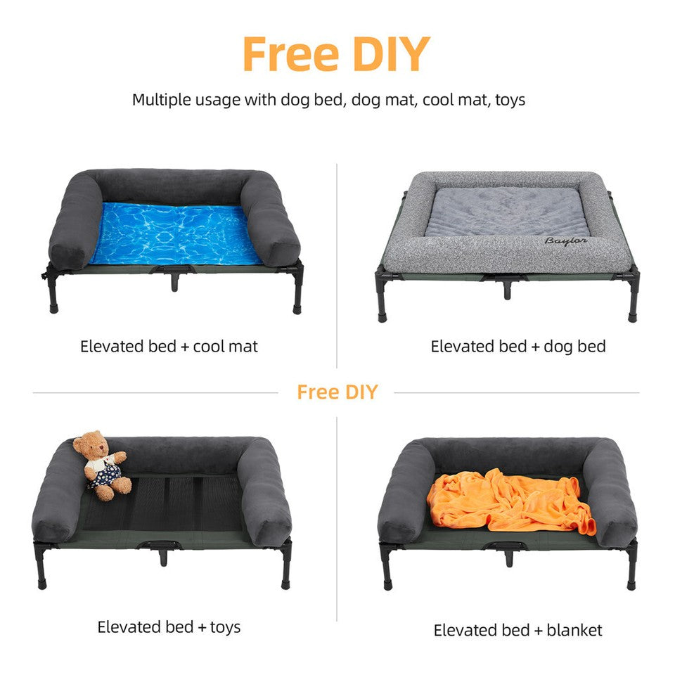 Large Oversized Raised Dog Bed with Cooling Bolster Lounger V767-P-XD128-GY-LG1