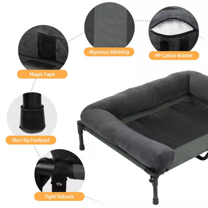 P&P Pet Cot with Bolster Support and Breathable Mesh Design for Dogs to Lounge(XL) V767-P-XD128-GY-XLG1