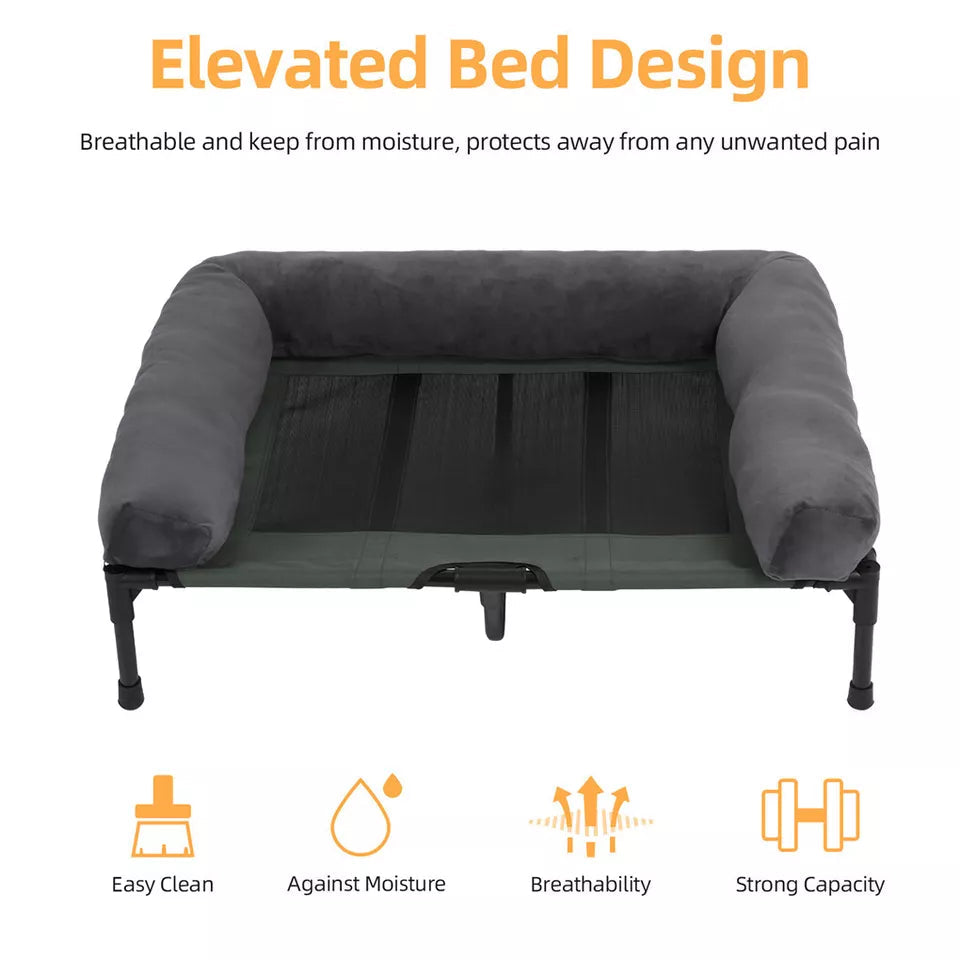 P&P Pet Cot with Bolster Support and Breathable Mesh Design for Dogs to Lounge(XL) V767-P-XD128-GY-XLG1