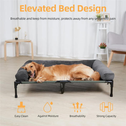 P&P Pet Cot with Bolster Support and Breathable Mesh Design for Dogs to Lounge(XL) V767-P-XD128-GY-XLG1