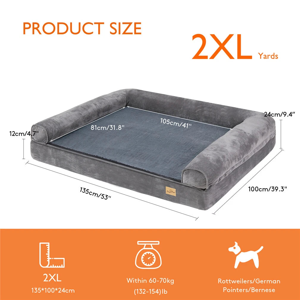 Deluxe Plush Orthopedic Dog Bed XXL - Waterproof Bolstered Sofa Bed for Large Dogs with Removable Washable V767-P-XD178-2XL