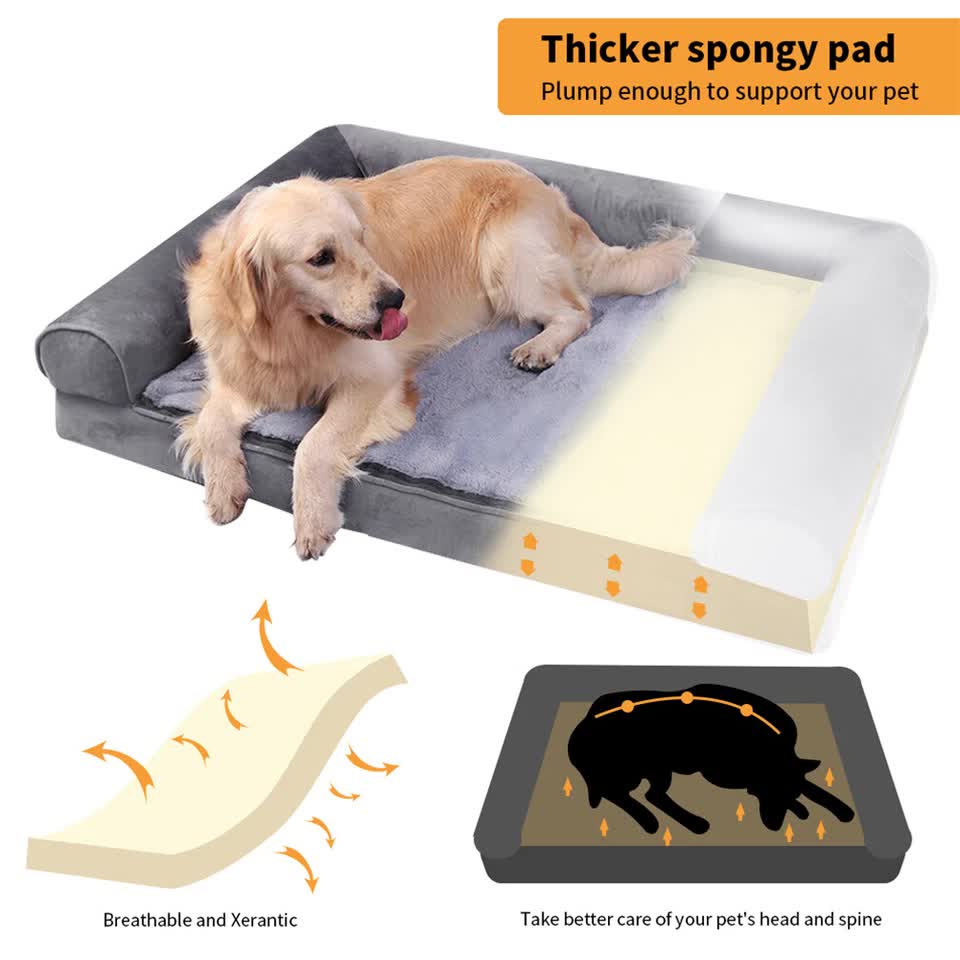 Medium Orthopedic Dog Bed with Bolster Comfort Mattress V767-P-XD178-M