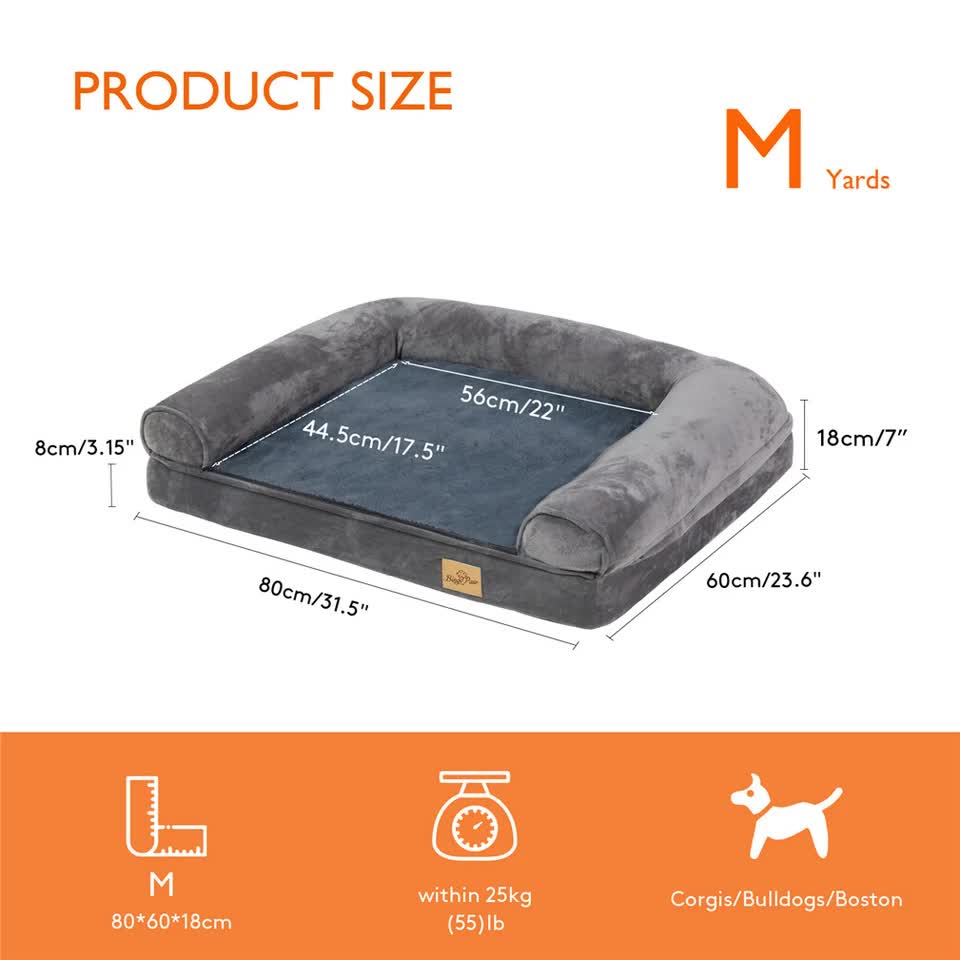 Medium Orthopedic Dog Bed with Bolster Comfort Mattress V767-P-XD178-M