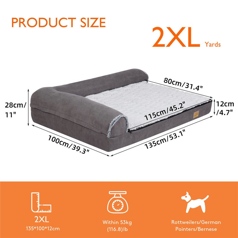 L-Shaped Dog Bed with Bolstered Cushion & Neck Care(2XL) V767-P-XD388-2XL
