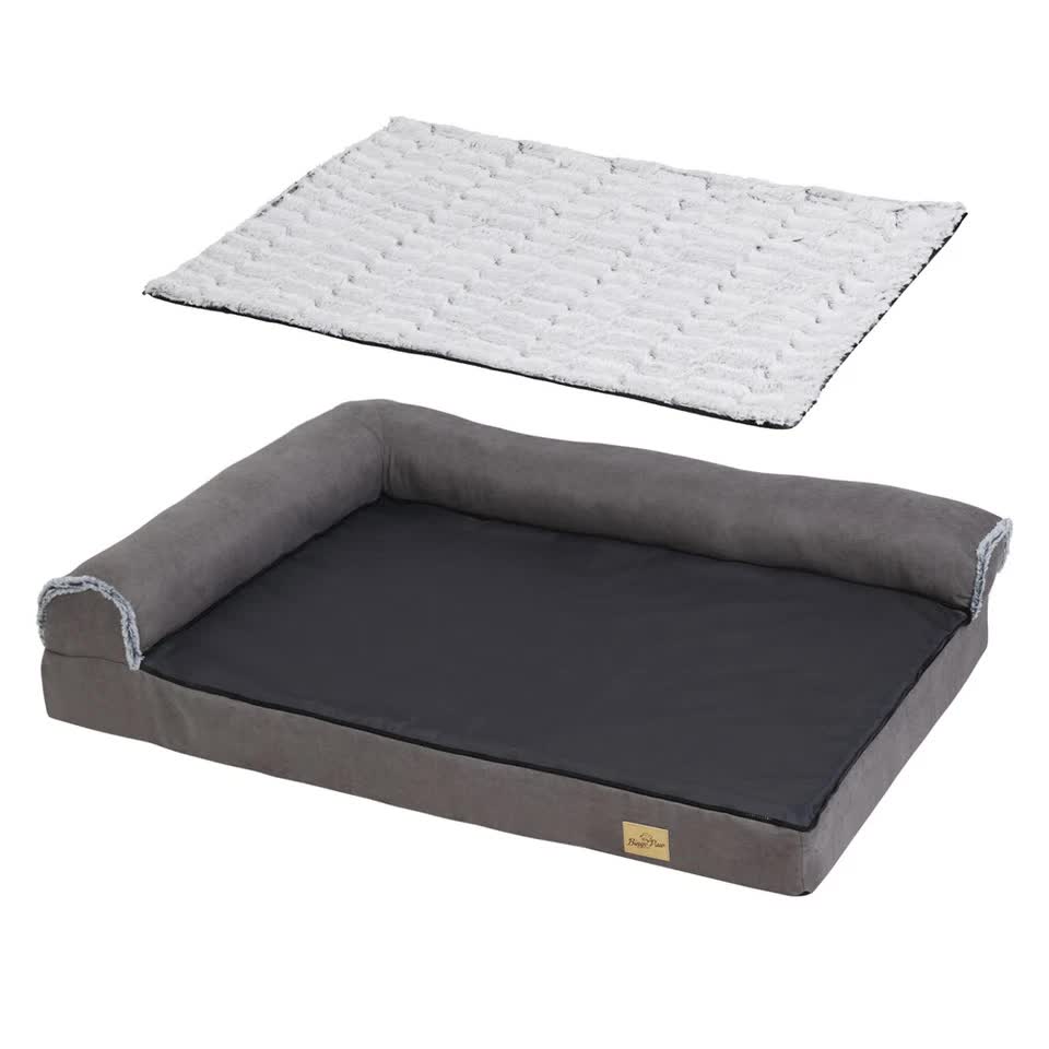 L-Shaped Dog Bed with Bolstered Cushion & Neck Care Size Large V767-P-XD388-L