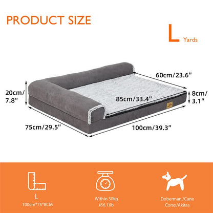 L-Shaped Dog Bed with Bolstered Cushion & Neck Care Size Large V767-P-XD388-L