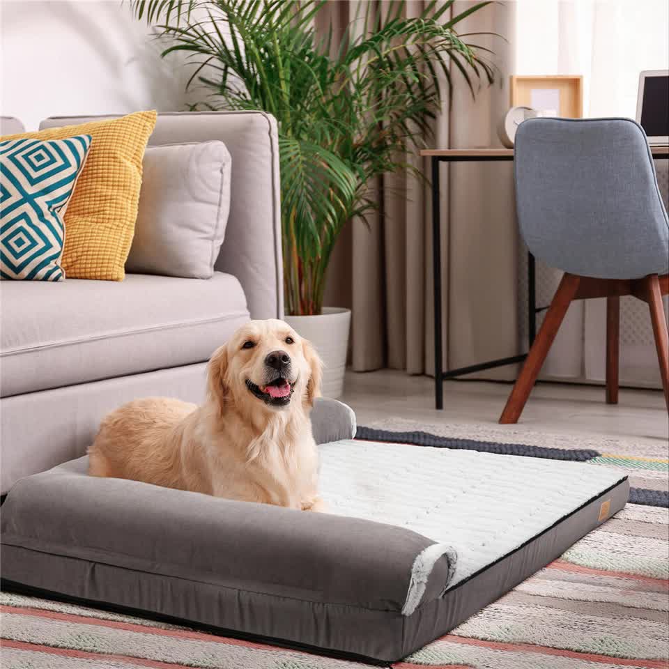 L-Shaped Dog Bed with Bolstered Cushion & Neck Care Size Large V767-P-XD388-L