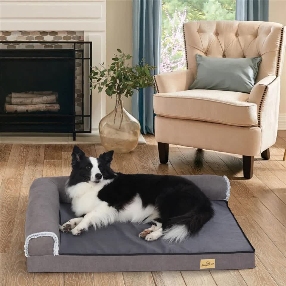 L-Shaped Dog Bed with Bolstered Cushion & Neck Care Size Large V767-P-XD388-L