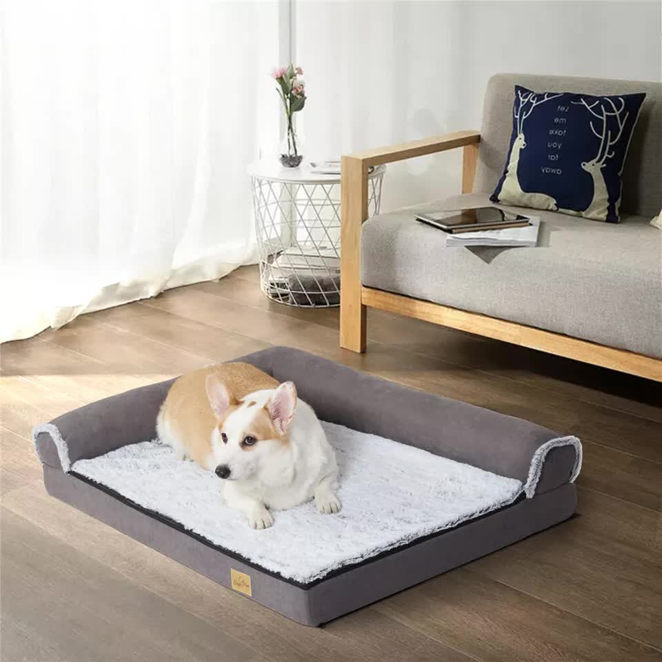 L-Shaped Dog Bed with Bolstered Cushion & Neck Care Size Large V767-P-XD388-L