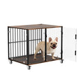 Anti-Bite Glass Indoor Dog Cage - Modern Furniture Style Dog Kennel End Table with Lockable Wheels and Double V767-P-XGB-12M