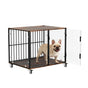 Anti-Bite Glass Indoor Dog Cage - Modern Furniture Style Dog Kennel End Table with Lockable Wheels and Double V767-P-XGB-12M