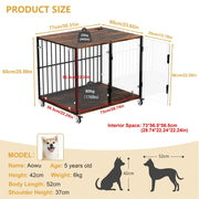 Anti-Bite Glass Indoor Dog Cage - Modern Furniture Style Dog Kennel End Table with Lockable Wheels and Double V767-P-XGB-12M