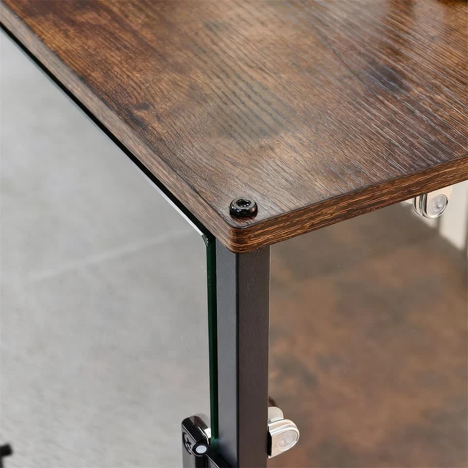 Anti-Bite Glass Indoor Dog Cage - Modern Furniture Style Dog Kennel End Table with Lockable Wheels and Double V767-P-XGB-12M