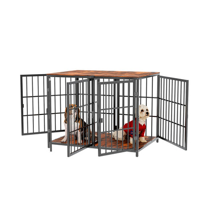 Fin 4 Doors Ultra Thicken Dog Crate Cage End Table Divided Dog Puppy Kennel For 2 Dog V767-P-XL1198-BK-V1