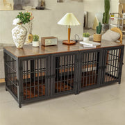 Fin 4 Doors Ultra Thicken Dog Crate Cage End Table Divided Dog Puppy Kennel For 2 Dog V767-P-XL1198-BK-V1