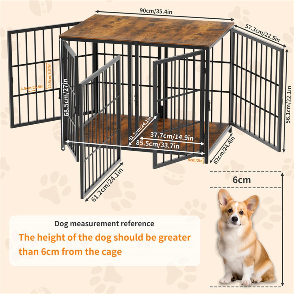 Fin 4 Doors Ultra Thicken Dog Crate Cage End Table Divided Dog Puppy Kennel For 2 Dog V767-P-XL1198-BK-V1