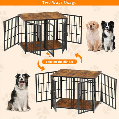 Fin 4 Doors Ultra Thicken Dog Crate Cage End Table Divided Dog Puppy Kennel For 2 Dog V767-P-XL1198-BK-V1